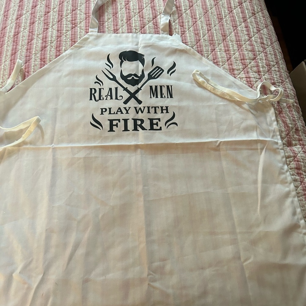 While Apron - real men play with fire- man cave- Father’s Day- Christmas